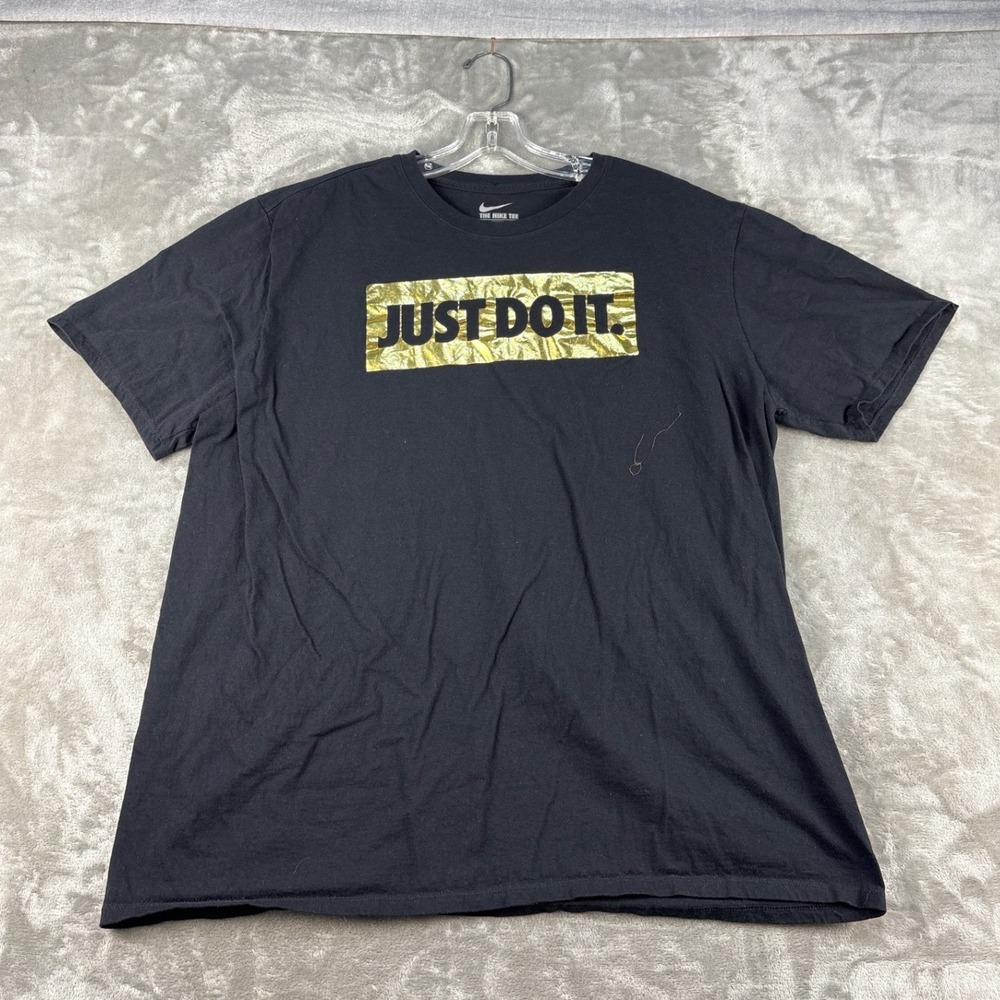 Nike T-Shirt Mens XXL The Nike Tee Black Gold Just Do It Foil Box Logo EUC